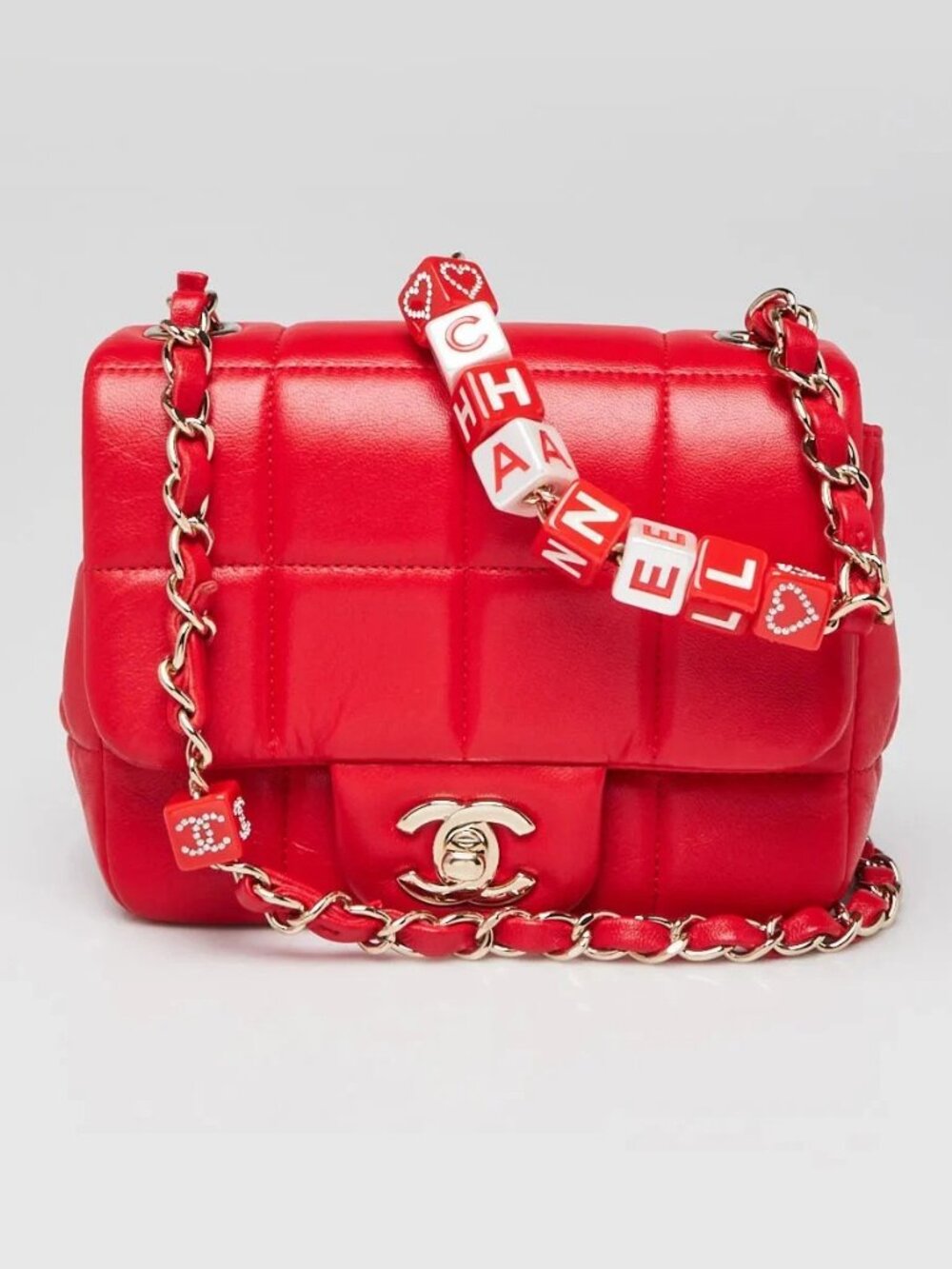 Chanel Red Quilted Lambskin Leather Monacco Mini Square Flap Bag